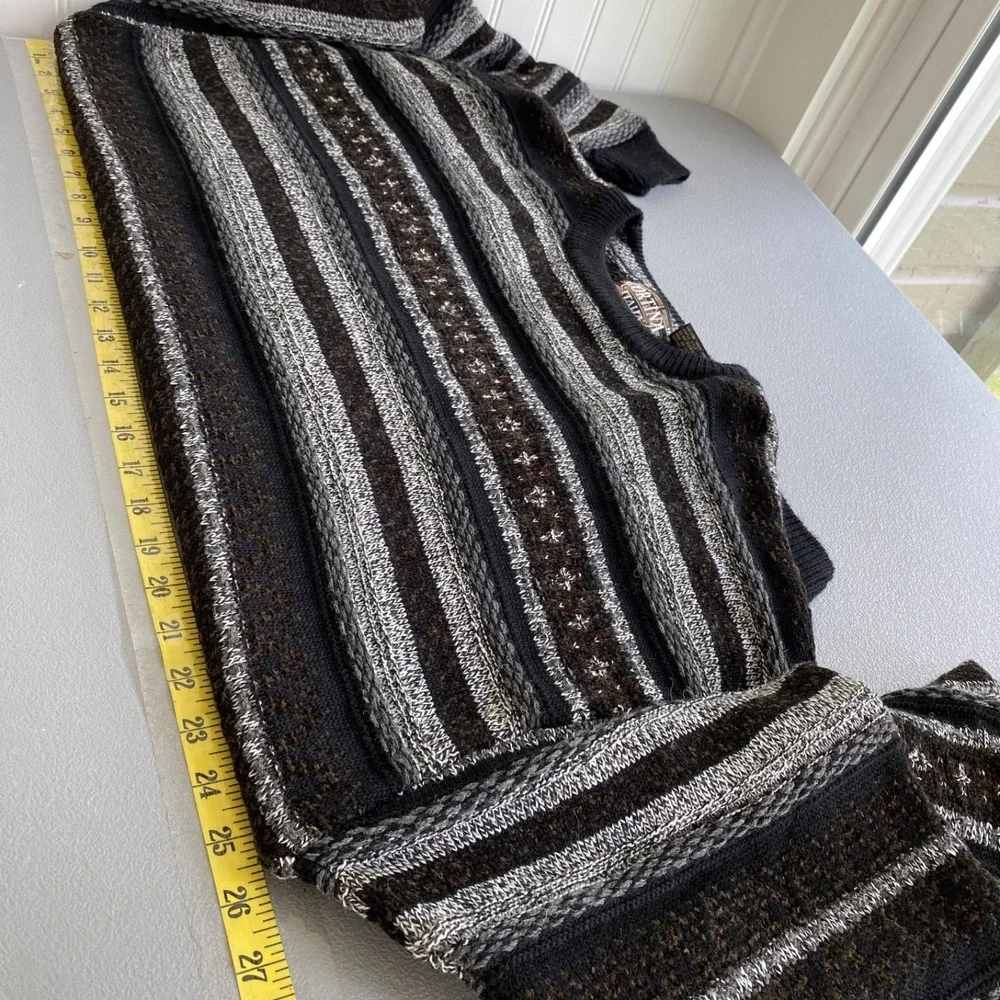 Vintage Cortina Mens 3D Knit Striped Wool Blend Sweater Size XL Made in Italy